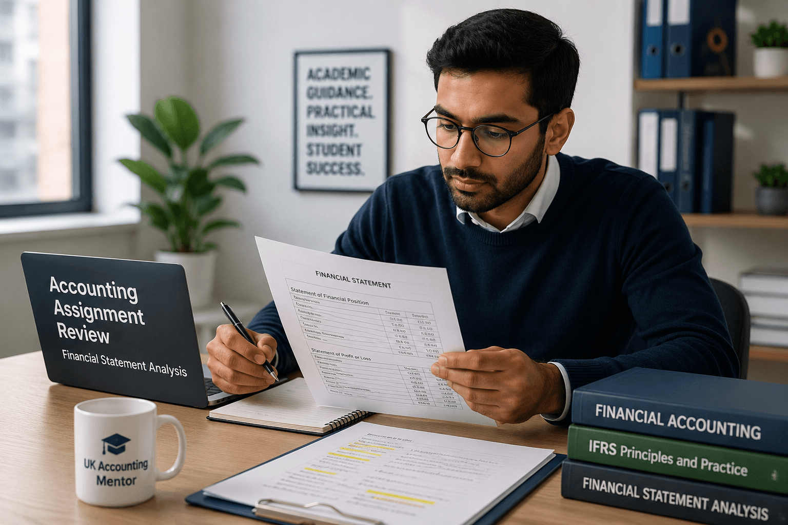 UK accounting mentor reviewing financial statement model answers